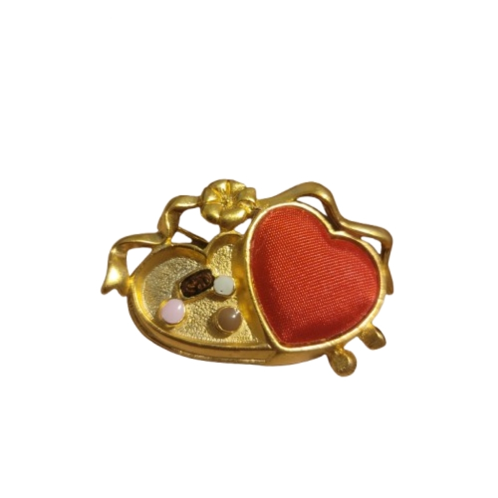 Danecraft Red Heart Brooch Gold Tone Vintage Love Pin Valentine's Jewelry
